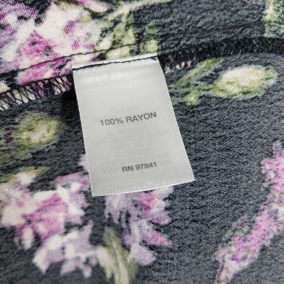 J. Jill Layered Asymmetric Floral Print Top Black Rayon Long Sleeve Size Large - Picture 8 of 9